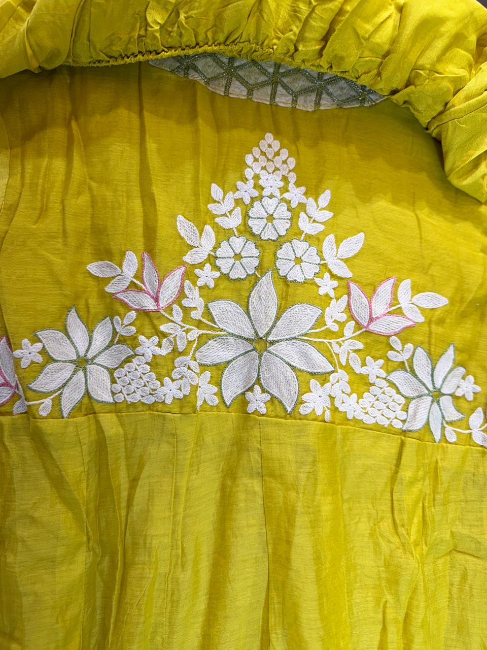 Pure Banaras Mull Chanderi Yellow 3pc Set