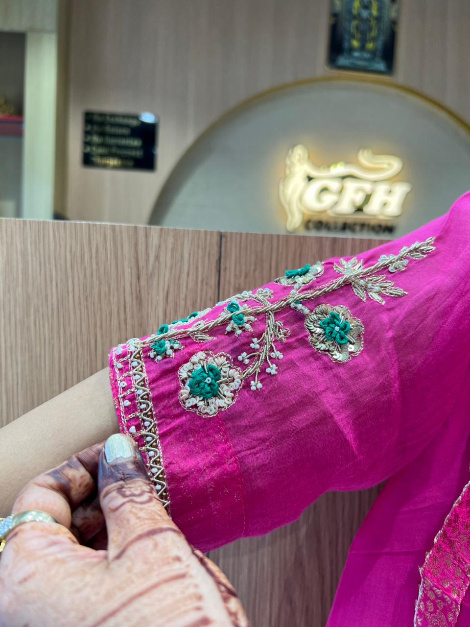 Pure Banaras Mull Chanderi Rani Pink 3pc Set