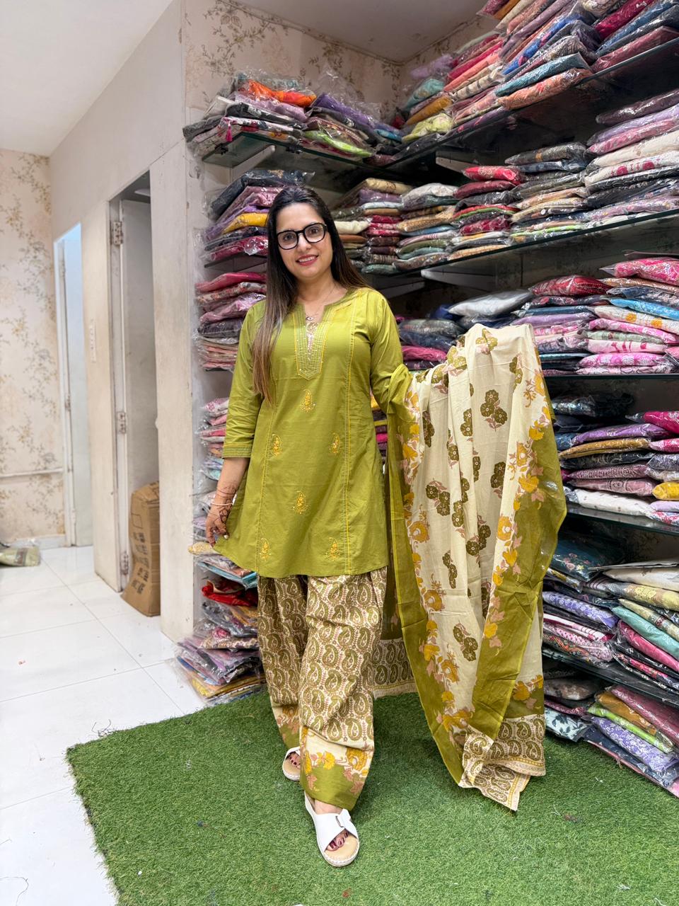 Pure Cotton Green Farsi Salwar 3pc Set