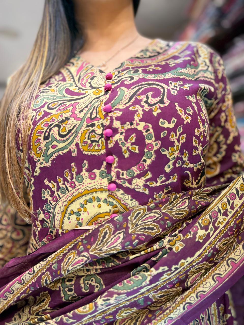 Pure Cotton Wine 24kali Anarkali 3pc Set