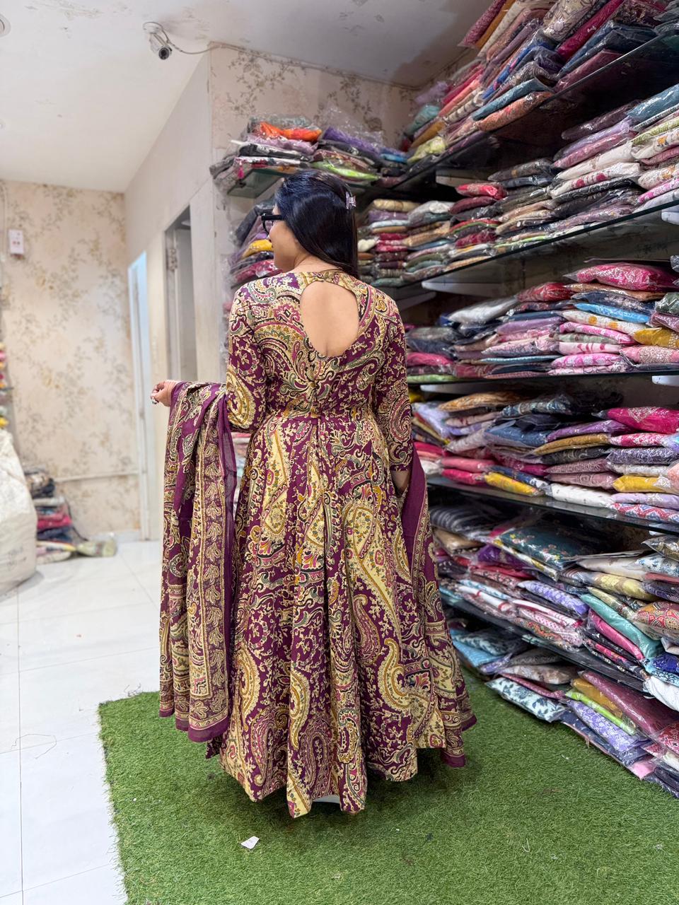 Pure Cotton Wine 24kali Anarkali 3pc Set