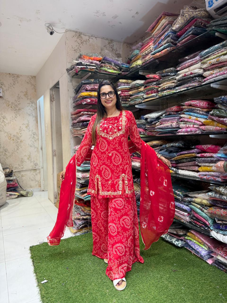 Pure Georgette Red 3pc Set