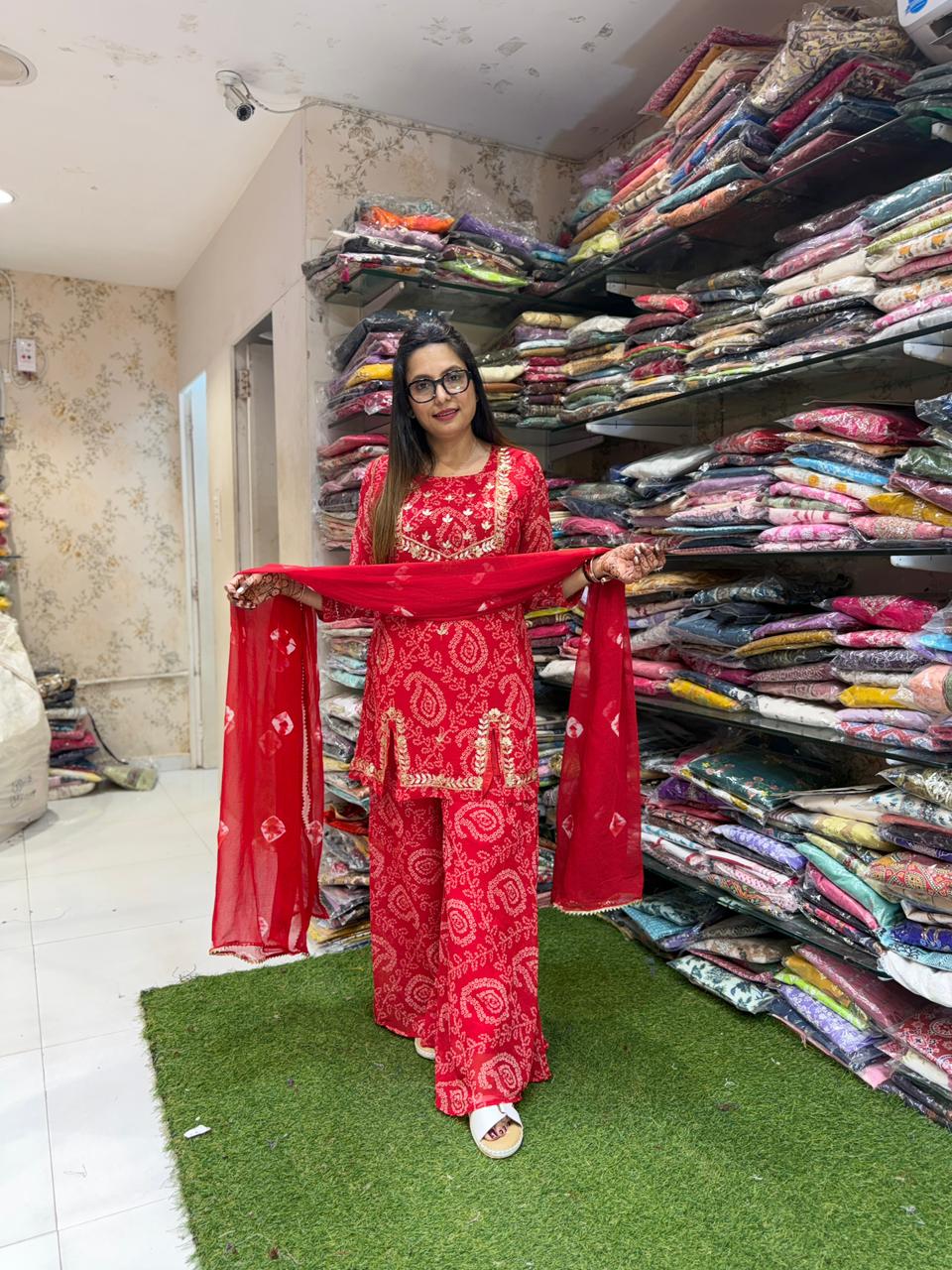 Pure Georgette Red 3pc Set
