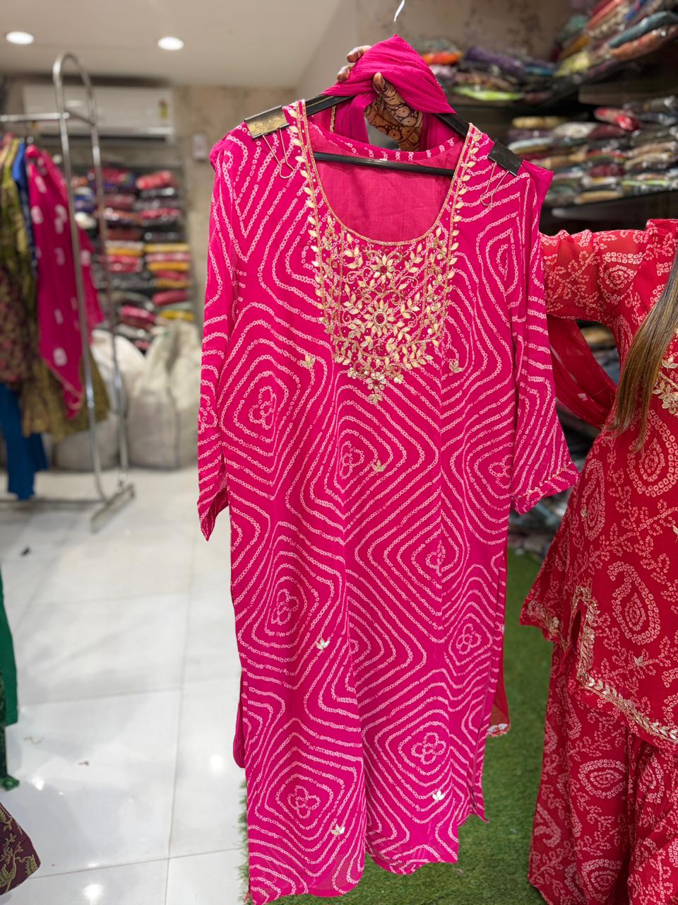 Pure Georgette Rani Pink 3pc Set