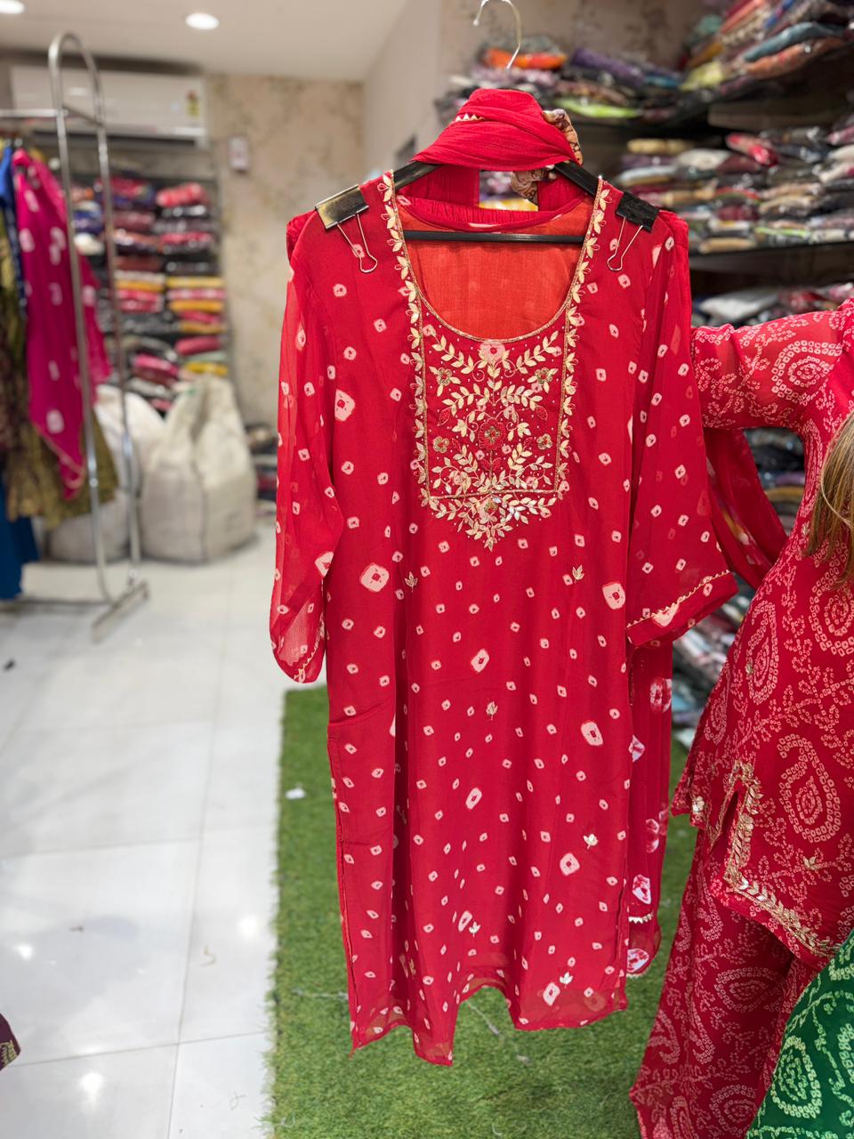 Pure Georgette Red 3pc Set