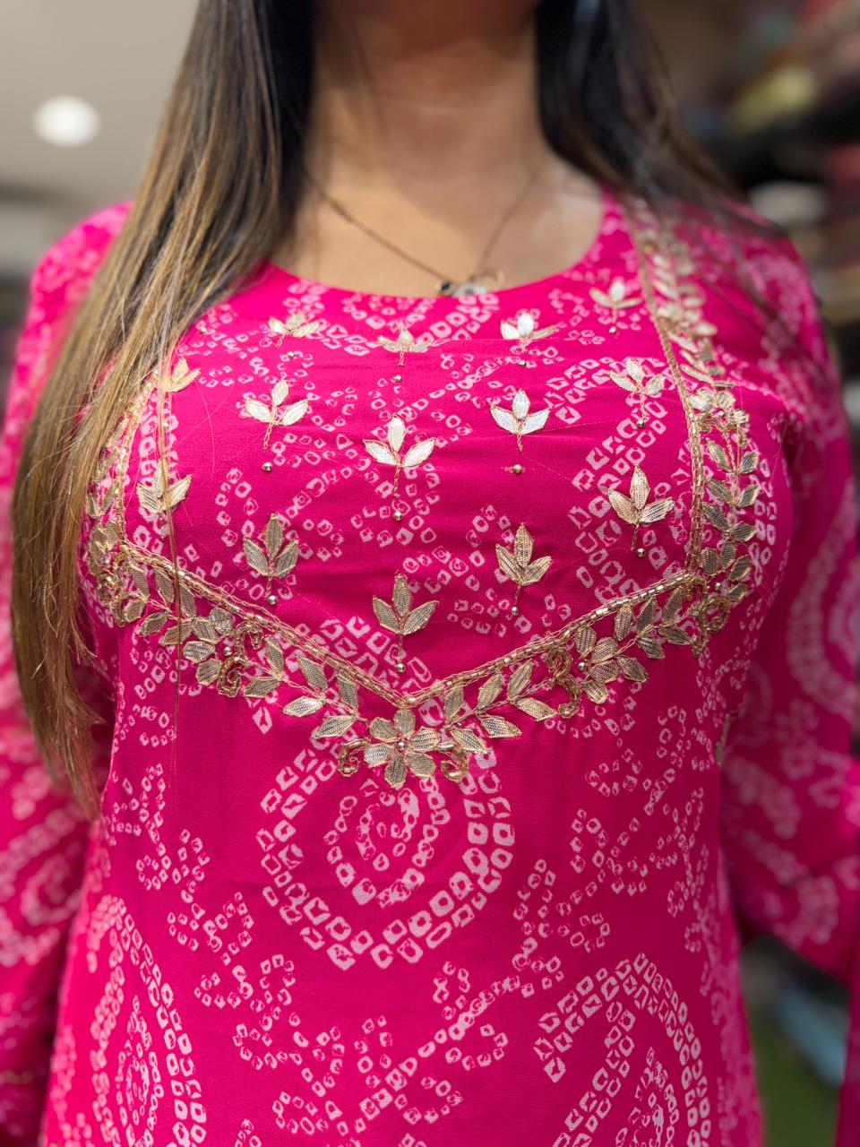 Pure Georgette Rani Pink 3pc Set