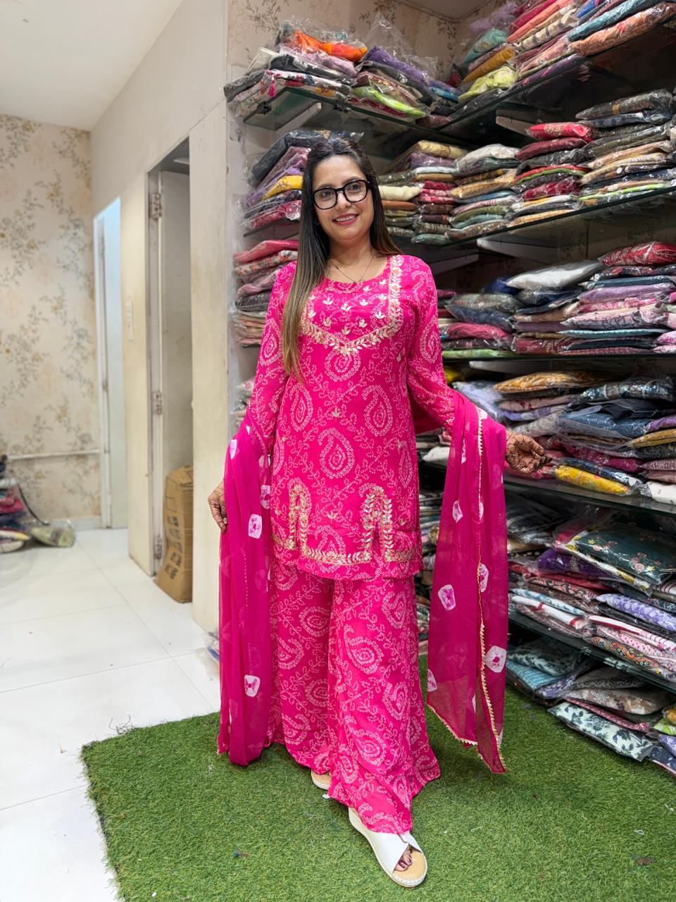 Pure Georgette Rani Pink 3pc Set