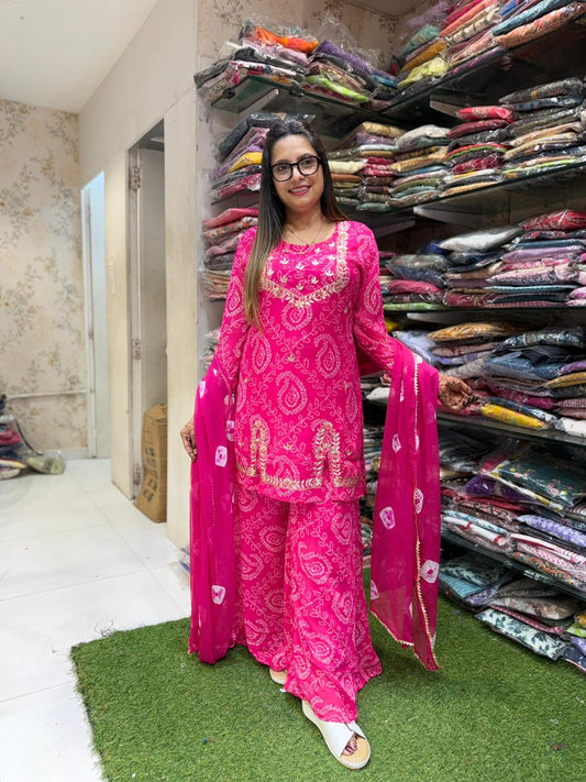 Pure Georgette Rani Pink 3pc Set