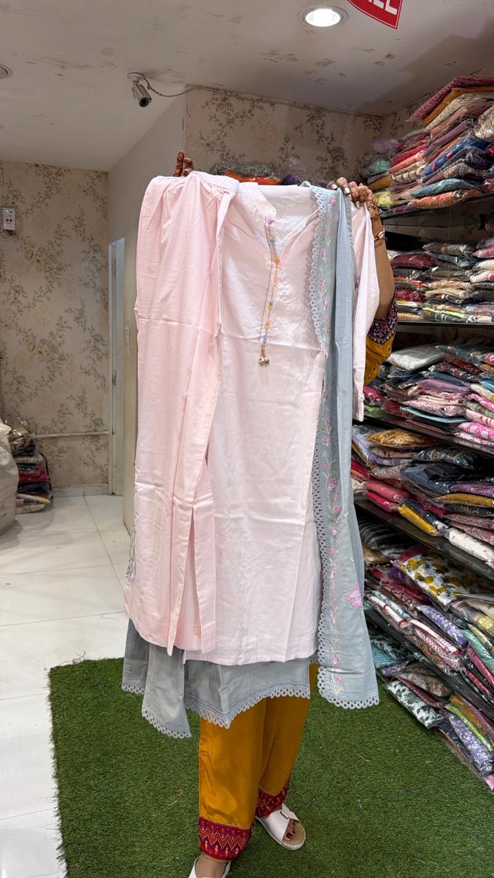 Pure Cotton Gray And Light Pink 3pc Set