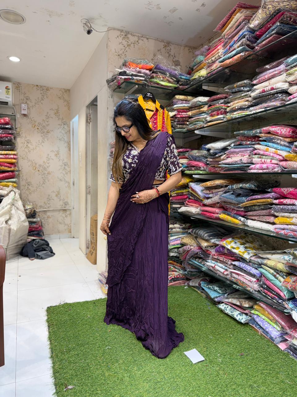 Pure Chinon Purple Drep Saree