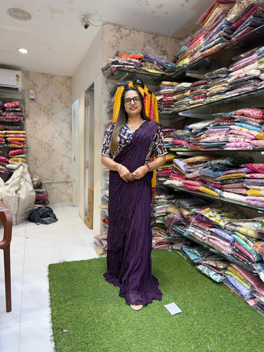 Pure Chinon Purple Drep Saree
