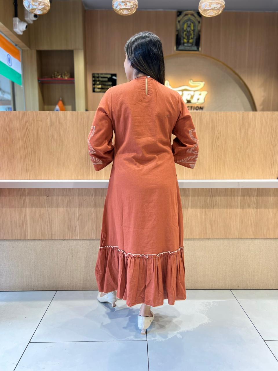 Pure Flex Cotton Rust Orange Midi