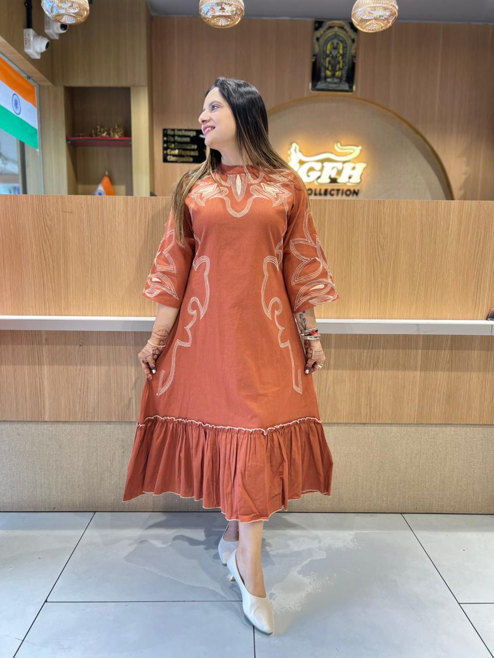 Pure Flex Cotton Rust Orange Midi