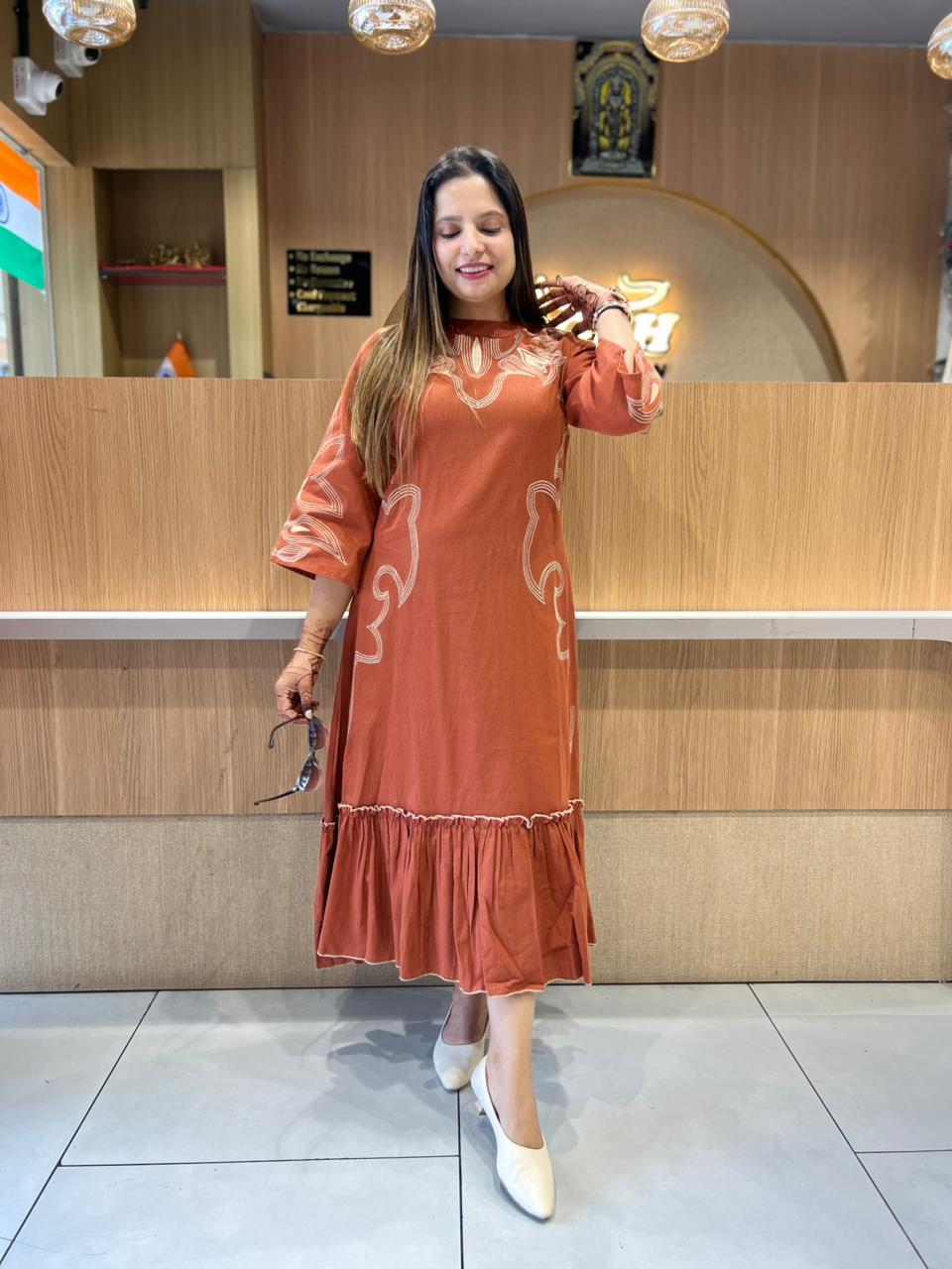 Pure Flex Cotton Rust Orange Midi
