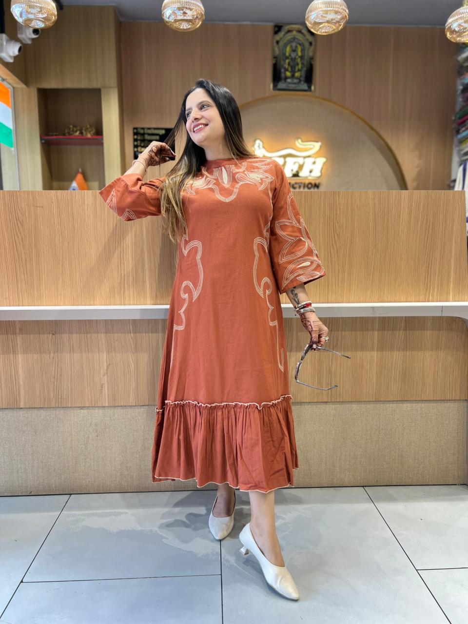 Pure Flex Cotton Rust Orange Midi