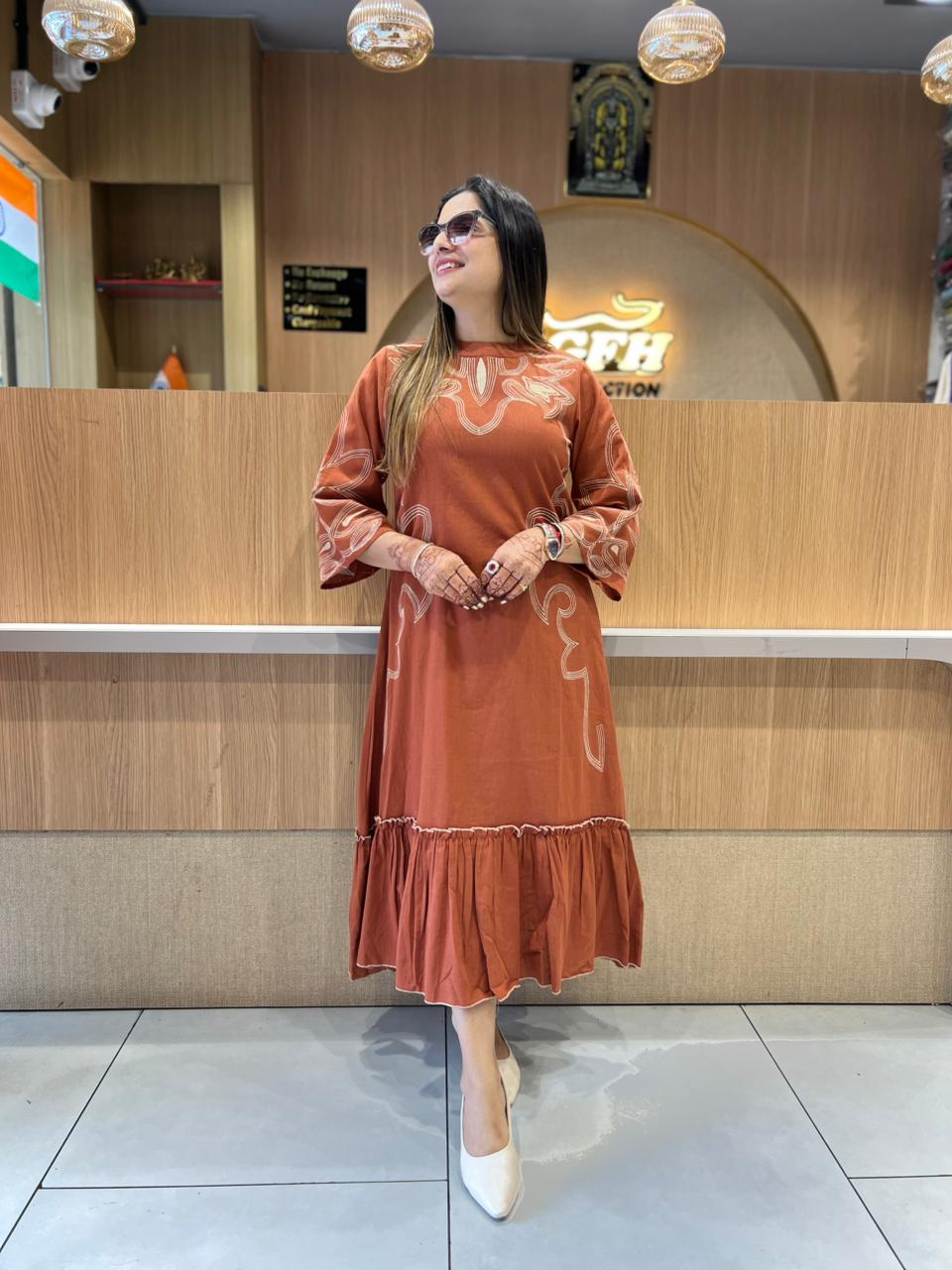 Pure Flex Cotton Rust Orange Midi