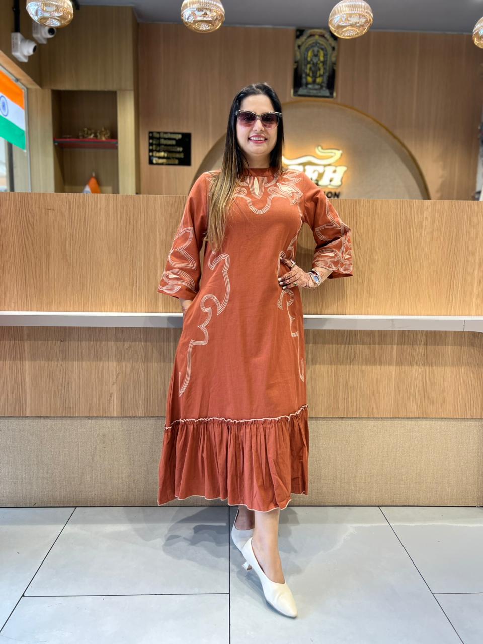 Pure Flex Cotton Rust Orange Midi