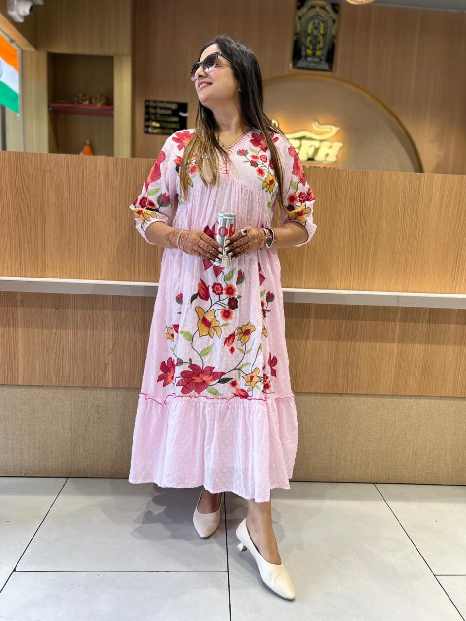 Pure Mull Cotton Baby Pink Midi