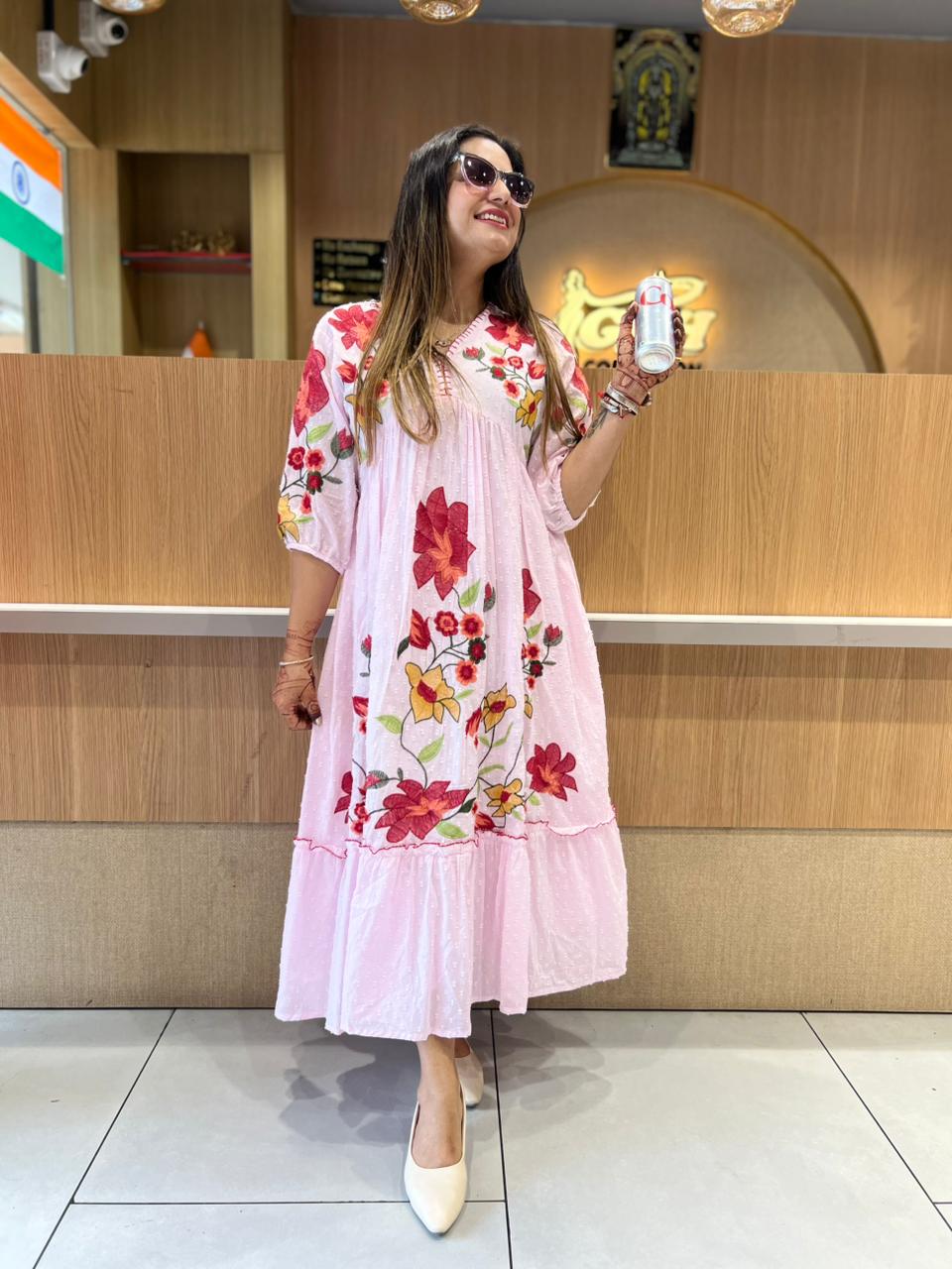 Pure Mull Cotton Baby Pink Midi