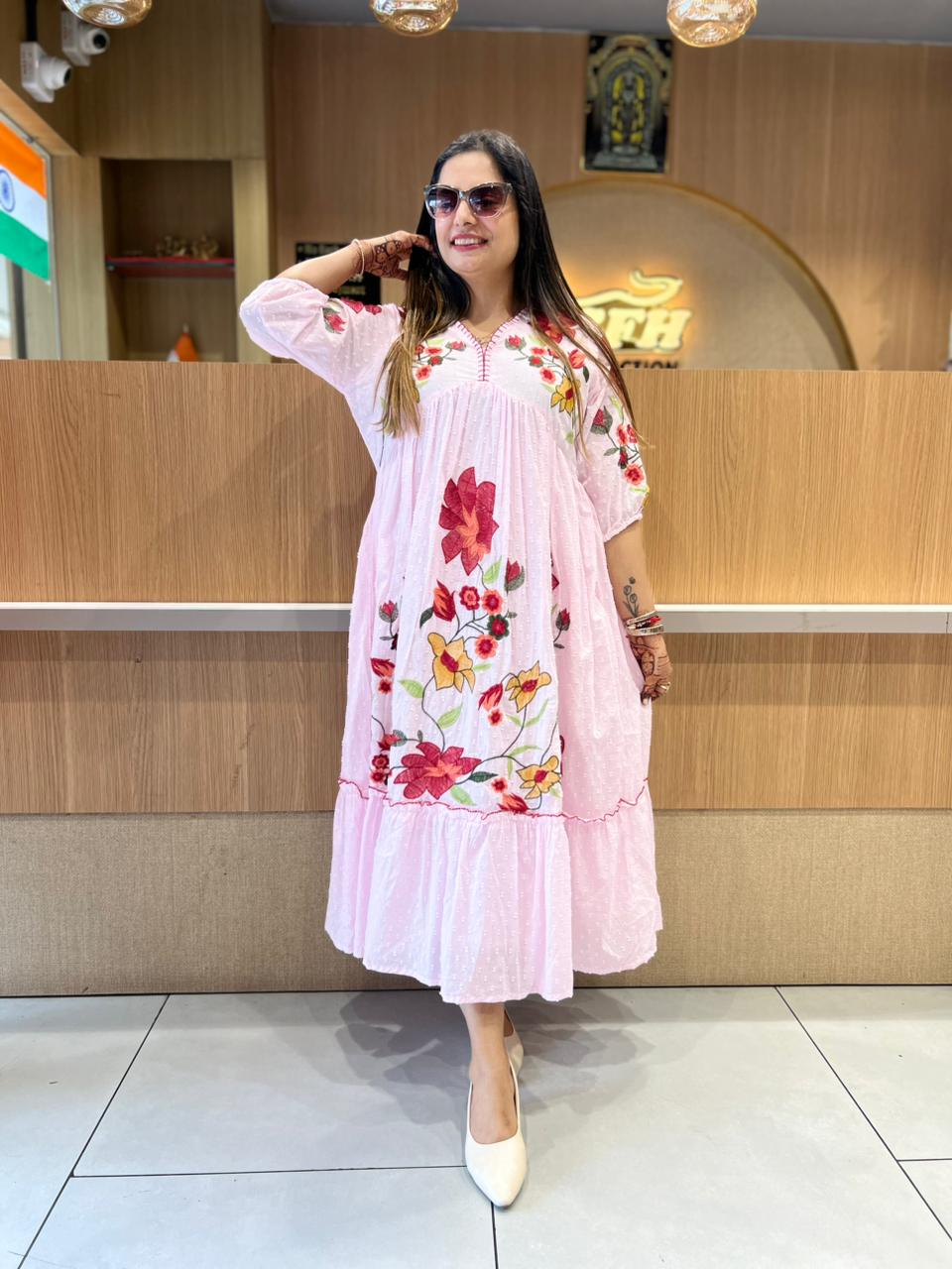 Pure Mull Cotton Baby Pink Midi