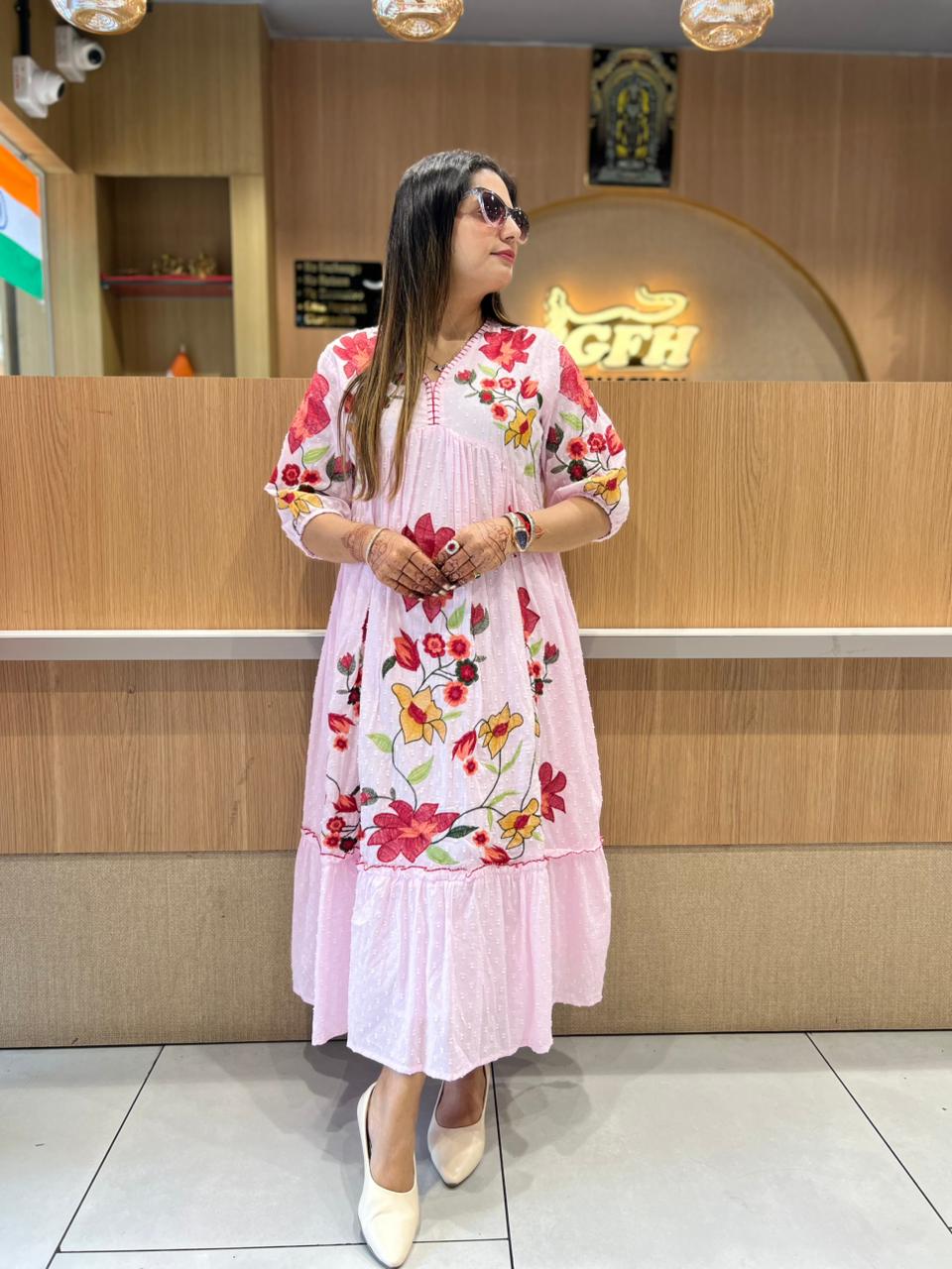 Pure Mull Cotton Baby Pink Midi