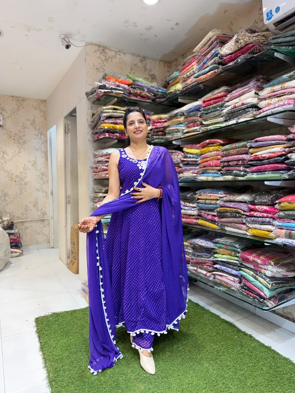 Pure Georgette Anarkali Purple 3pc Set