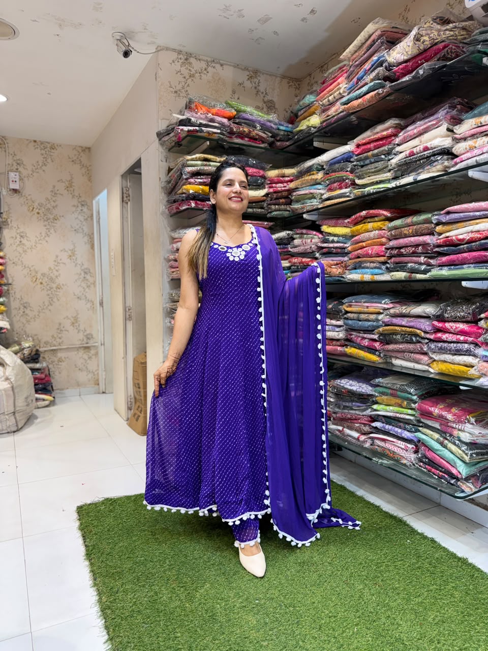 Pure Georgette Anarkali Purple 3pc Set