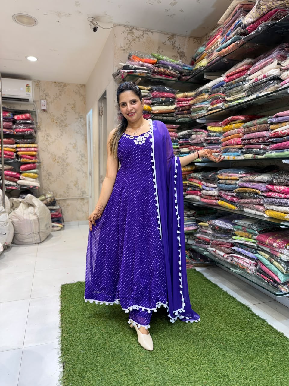 Pure Georgette Anarkali Purple 3pc Set