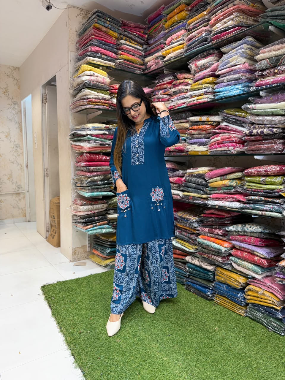 Pure Gaji Silk Teal Blue 2pc Set