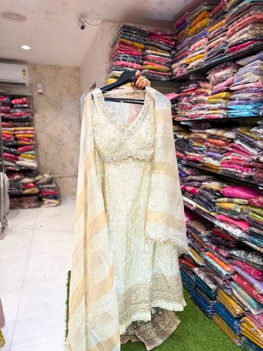Pure Simmer Tissue Ivory Lahenga