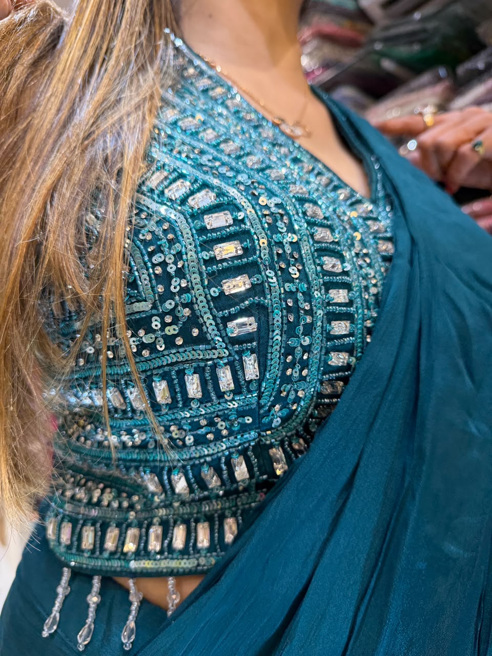 Pure Chinon Bottle Green Drep Saree