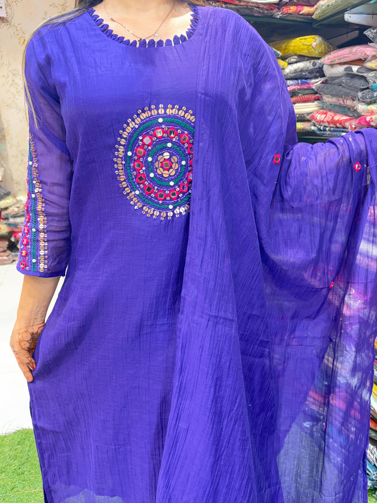 Pure Banaras Mull Chanderi Purple 3pc Set