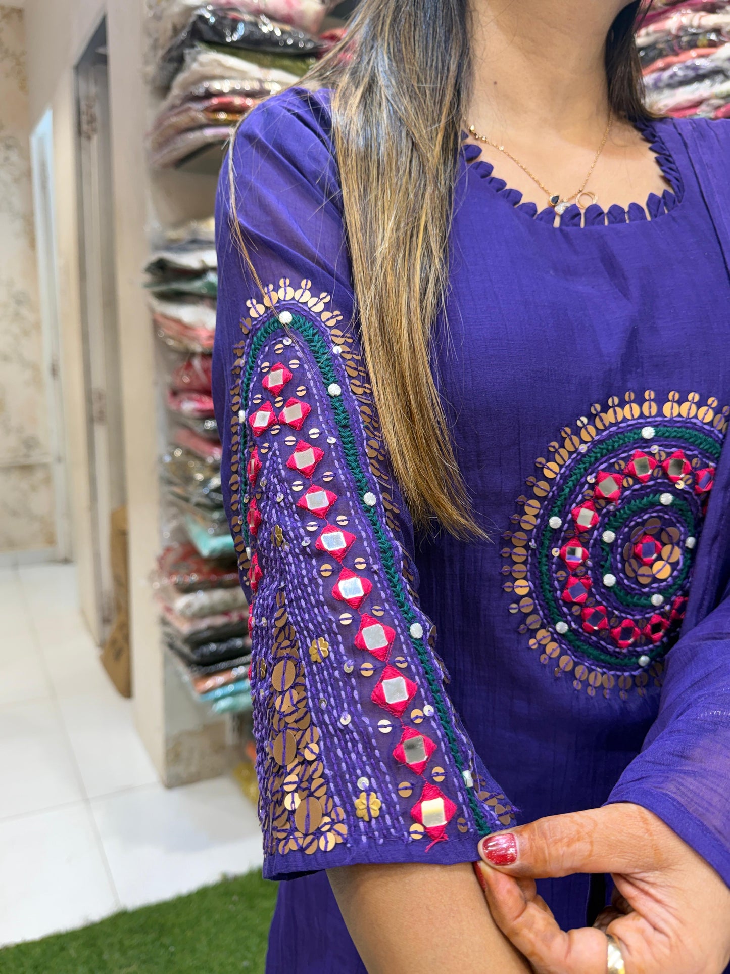 Pure Banaras Mull Chanderi Purple 3pc Set