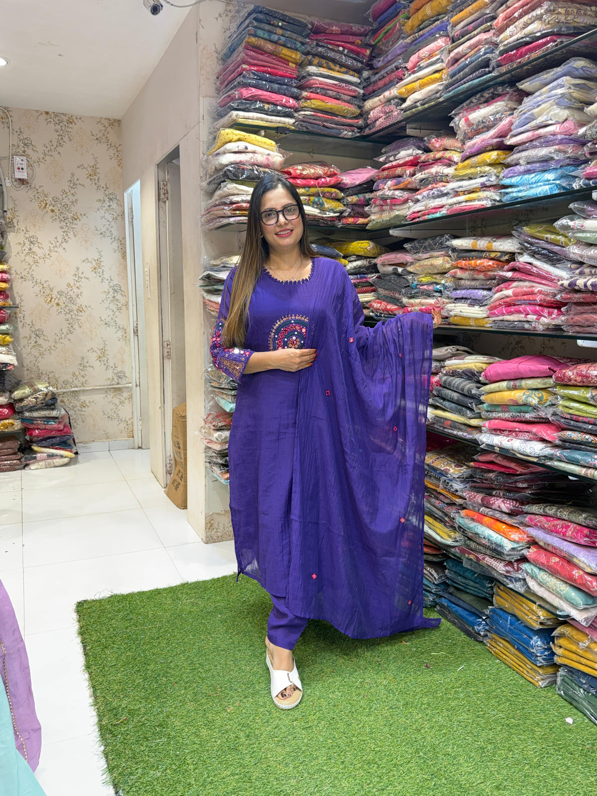 Pure Banaras Mull Chanderi Purple 3pc Set
