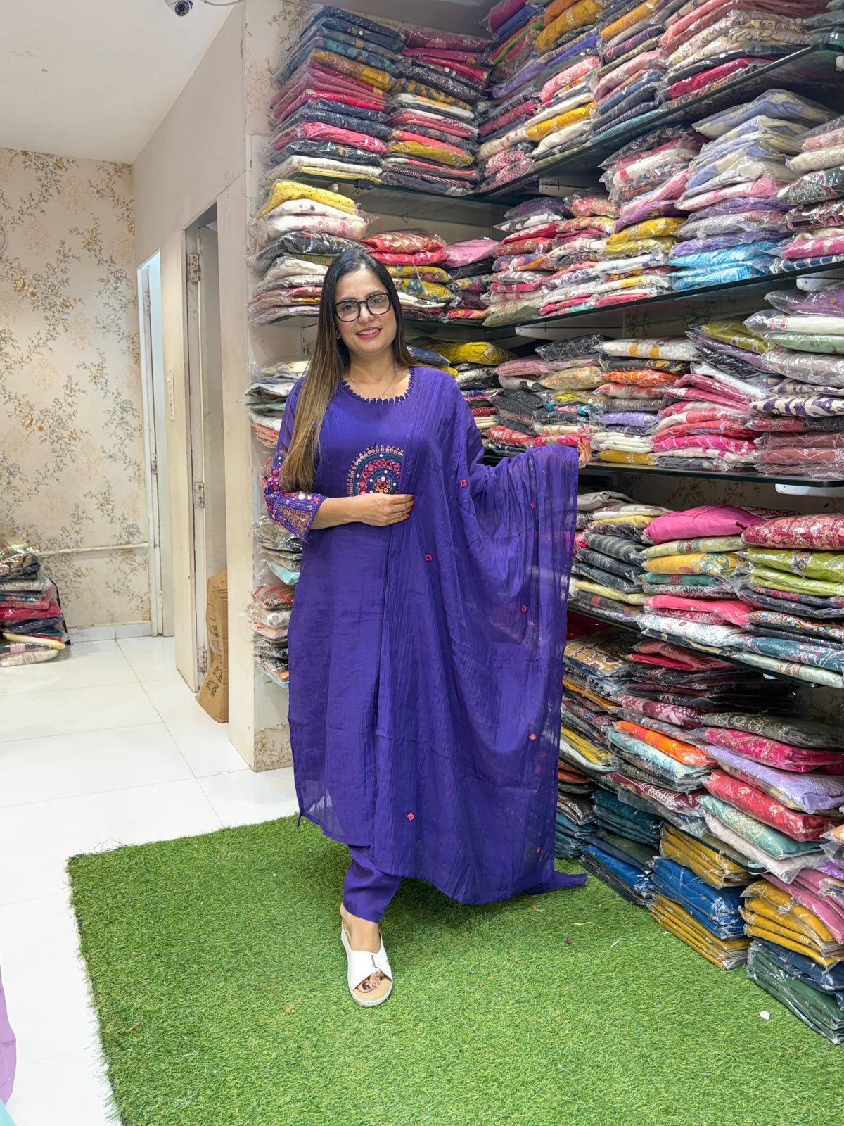 Pure Banaras Mull Chanderi Purple 3pc Set