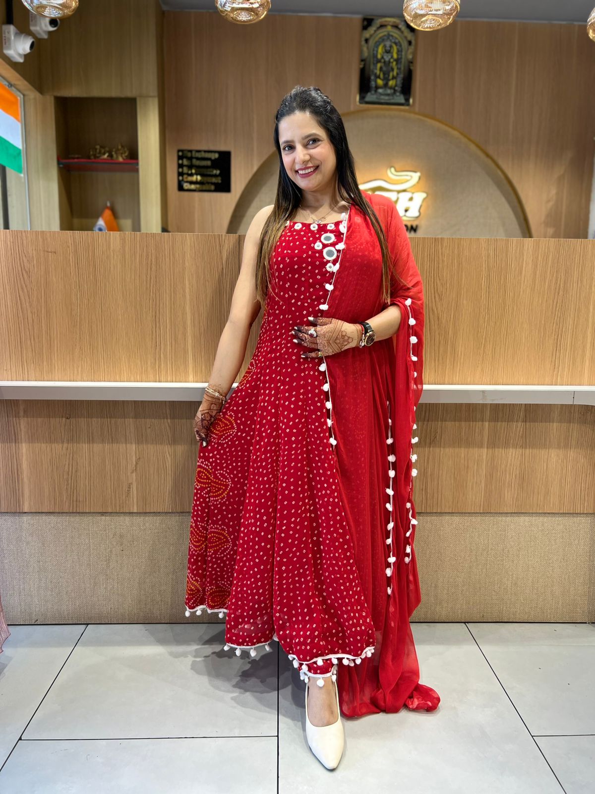 Pure Georgette Anarkali Red 3pc Set