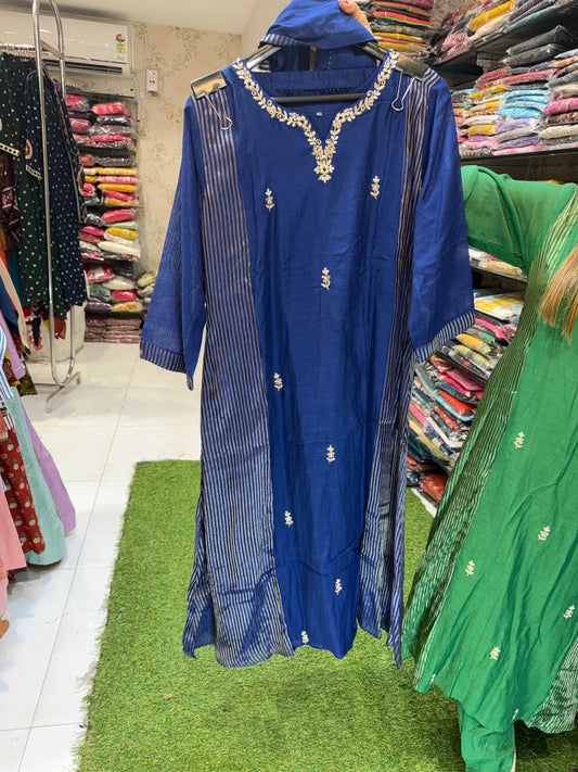 Pure Banaras Mull Chanderi Blue 3pc Set