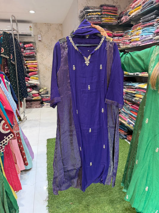 Pure Banaras Mull Chanderi Purple 3pc Set
