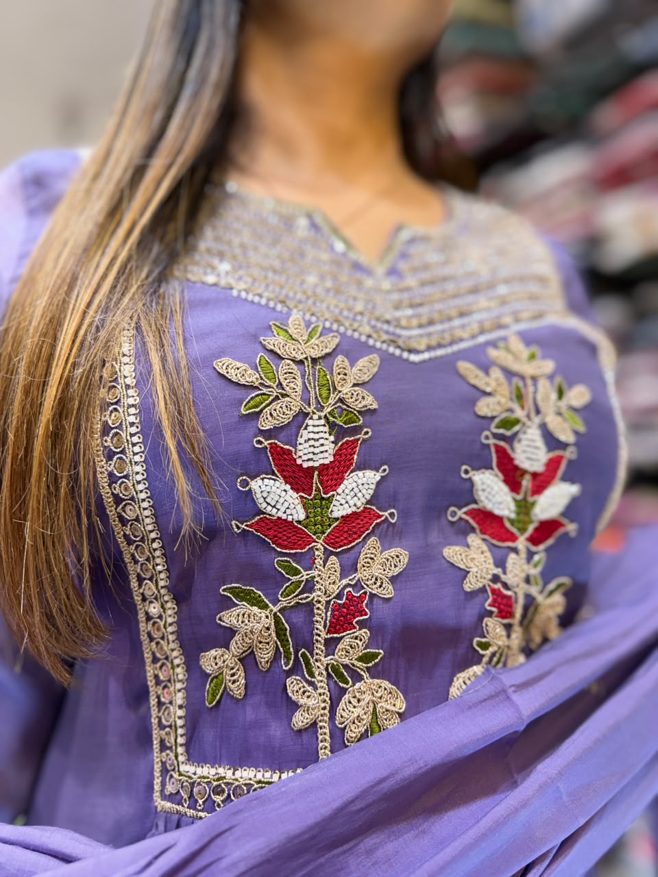 Pure Surat Mull Chanderi Purple 3pc Set