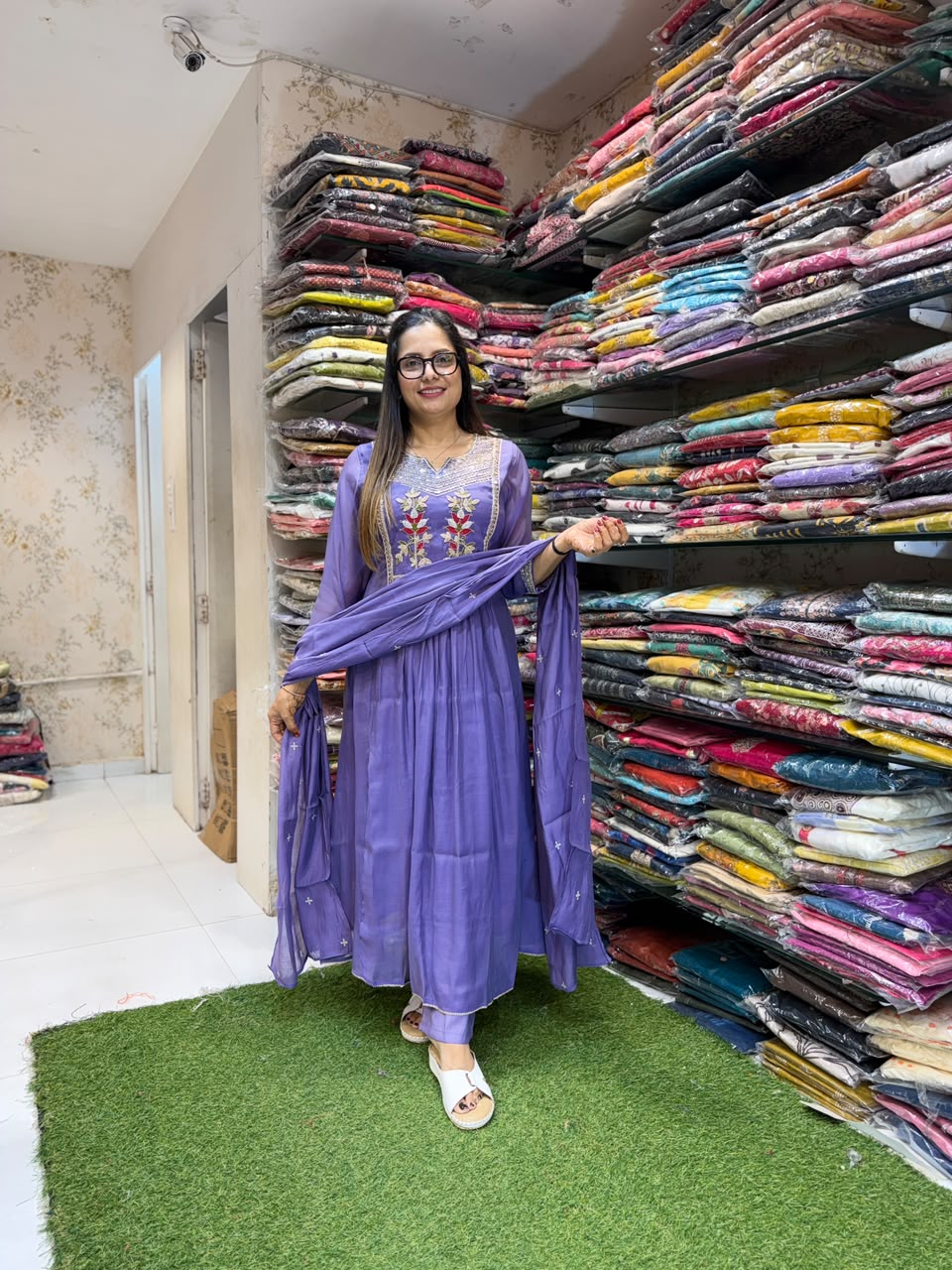 Pure Surat Mull Chanderi Purple 3pc Set