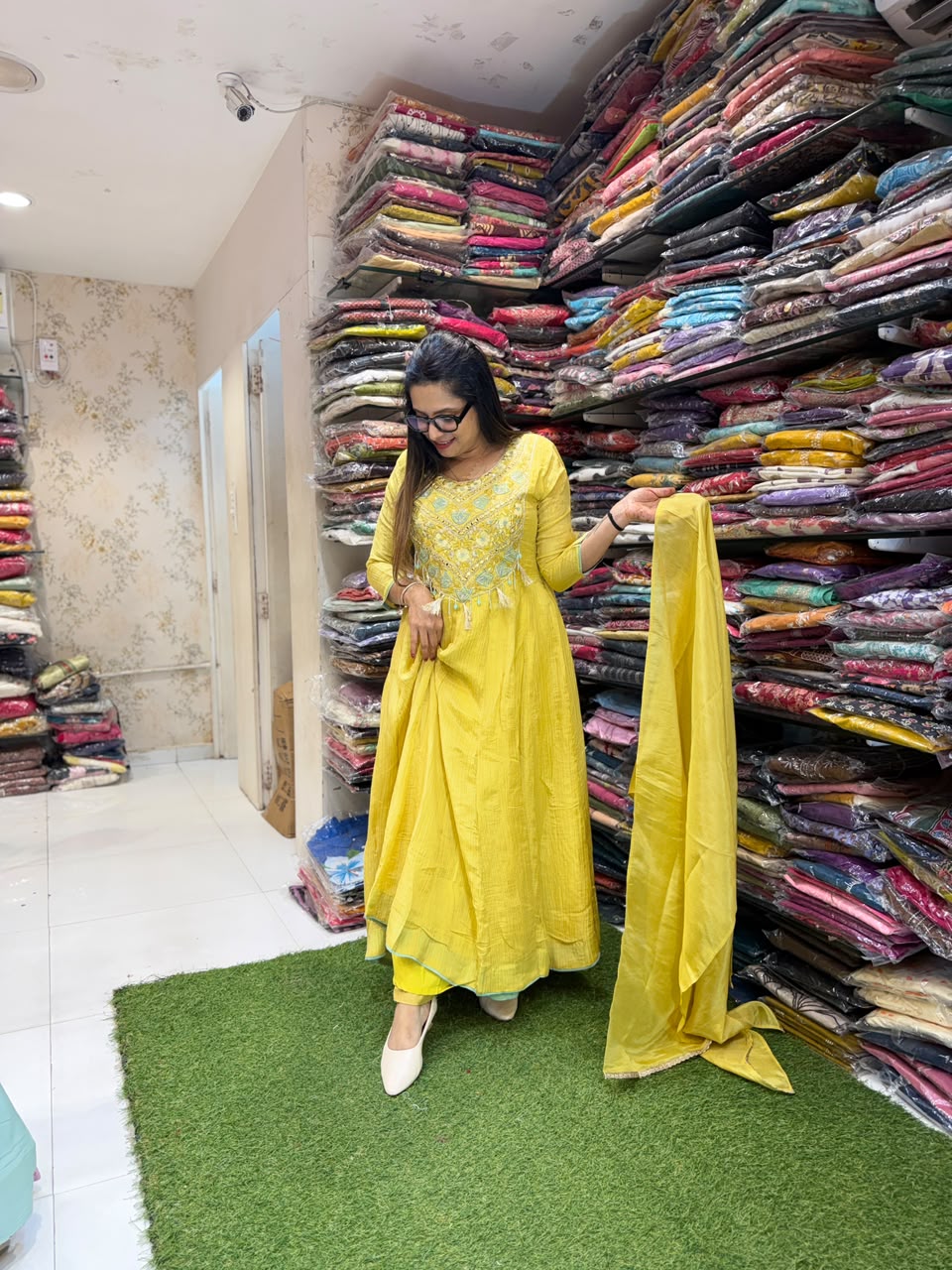 Pure Crush Tissue Yellow Anarkali 3pc Set
