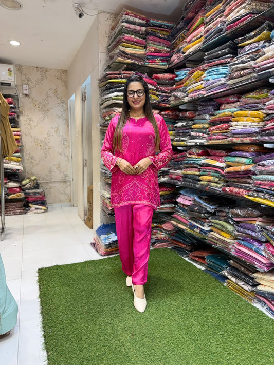Pure Satin Gaji Pink 2pc Set