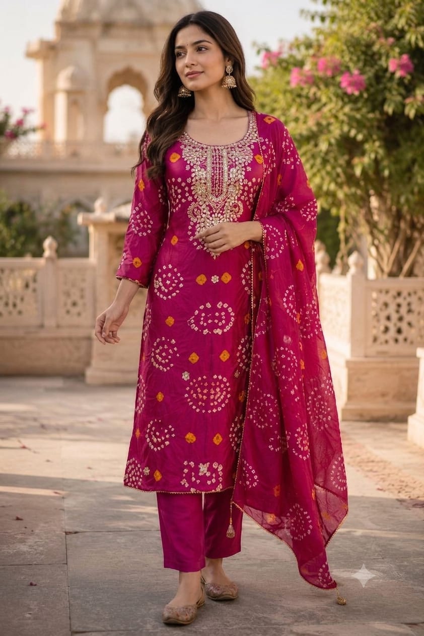 Pure Upada Silk Rani Pink 3pc Set