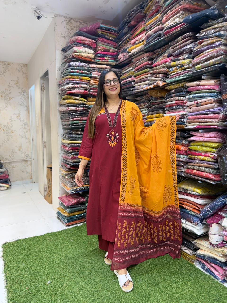 Pure Daabu Cotton Maroon 3pc Set
