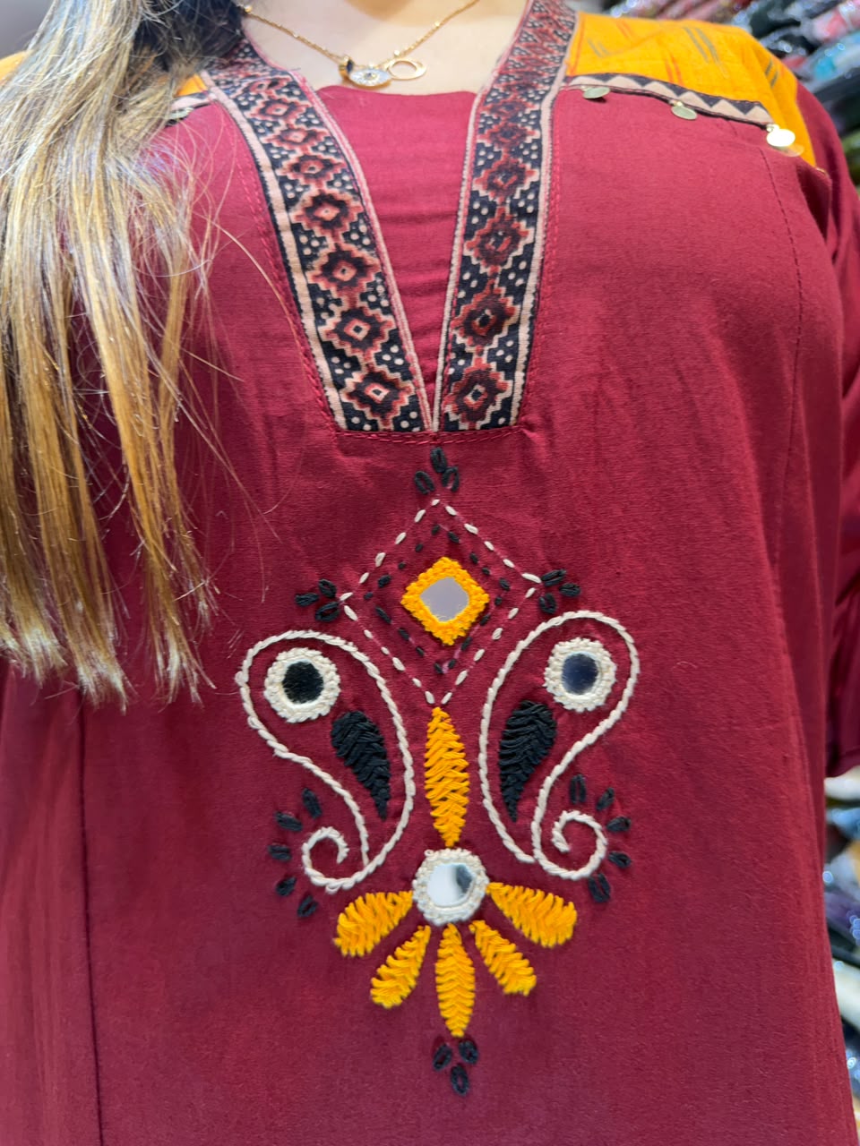 Pure Daabu Cotton Maroon 3pc Set