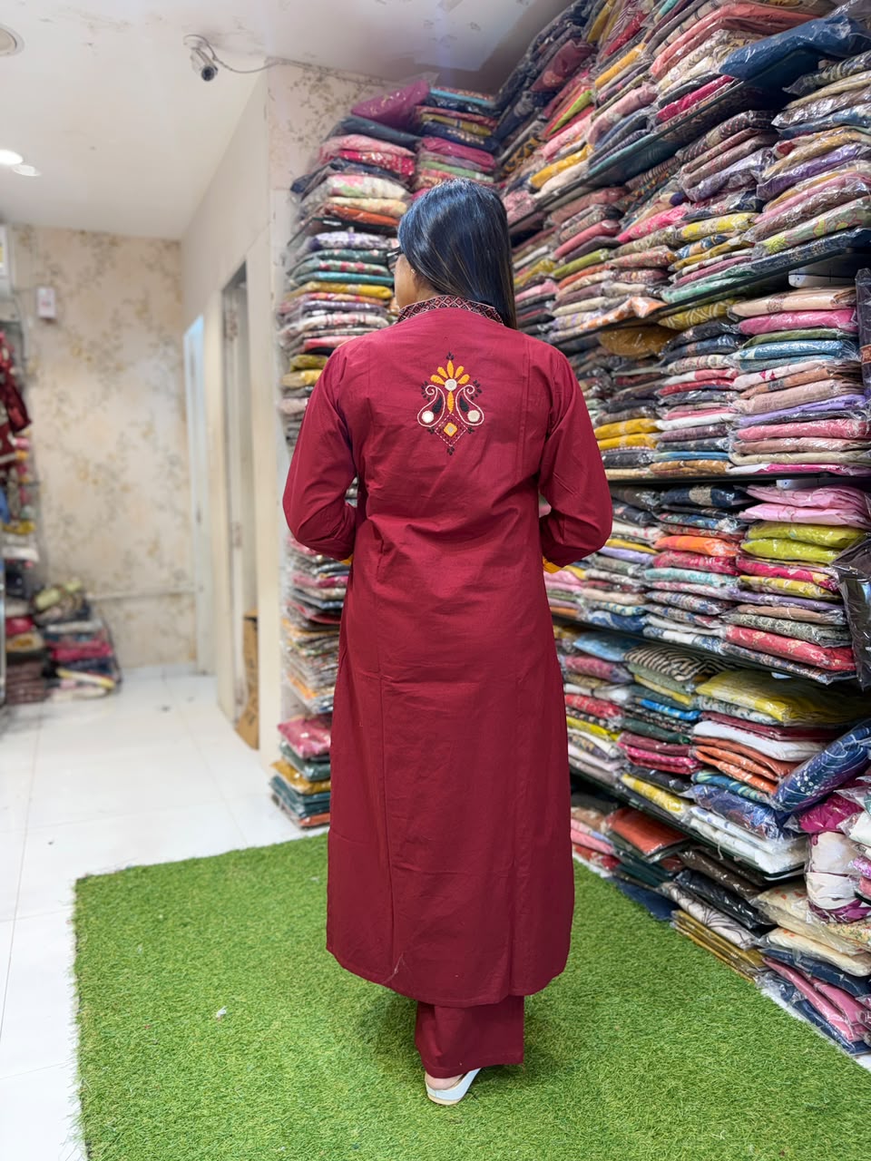 Pure Daabu Cotton Maroon 3pc Set
