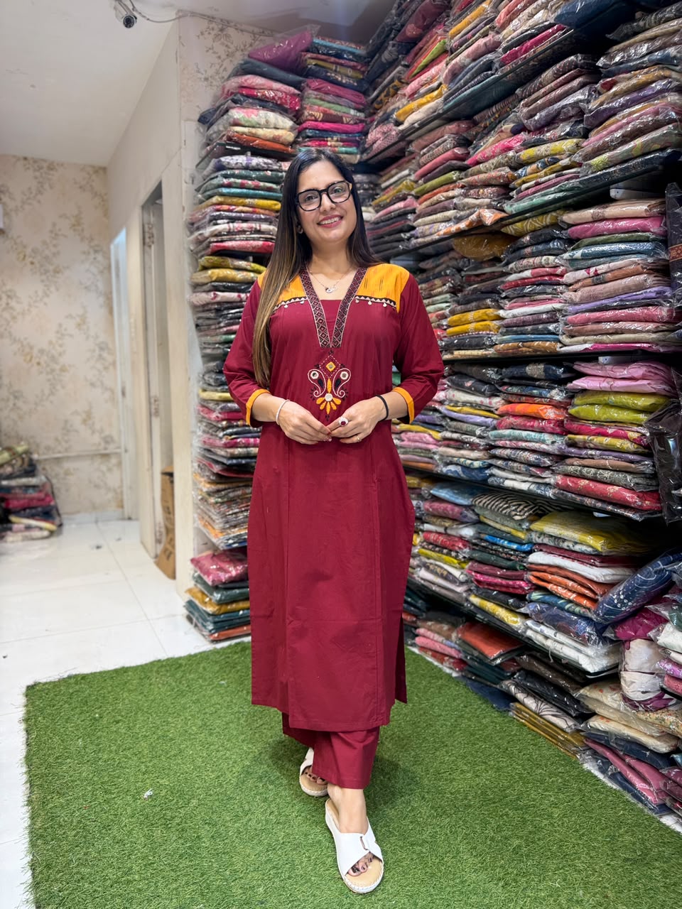 Pure Daabu Cotton Maroon 3pc Set