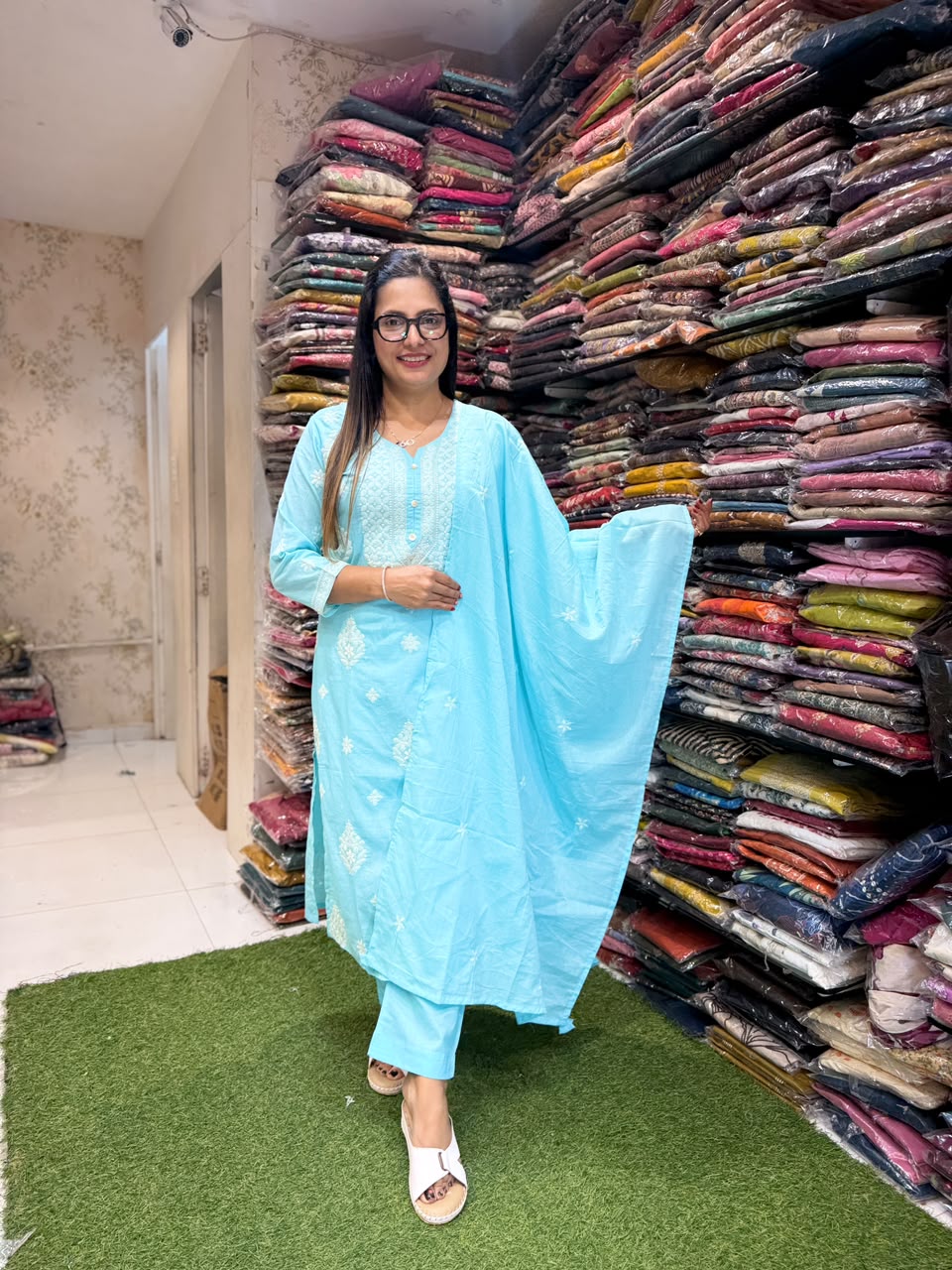 Pure Mull Cotton Firozi 3pc Set