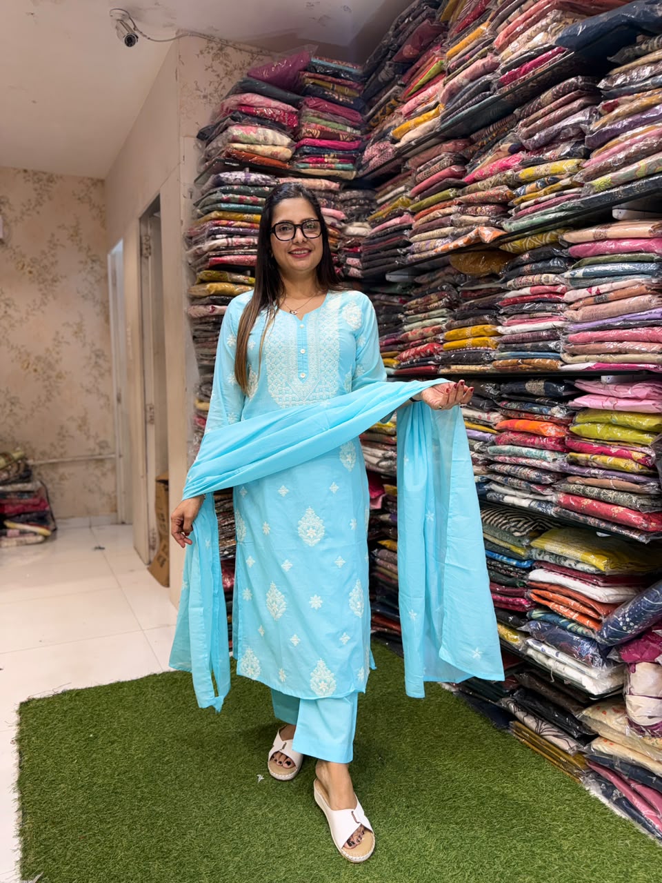 Pure Mull Cotton Firozi 3pc Set