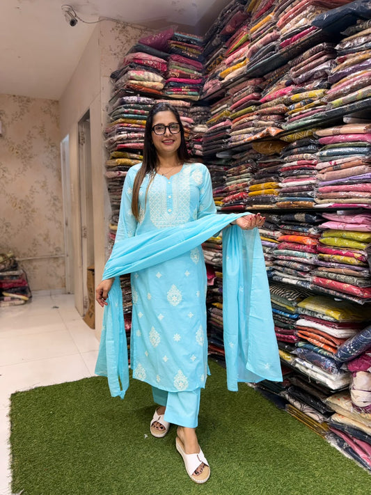 Pure Mull Cotton Firozi 3pc Set